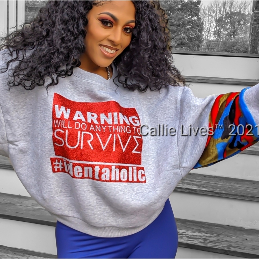 Miz Warning Will Do Anything to Survive Red Camo Faux Fur Sleeve Sweatshirt PLUS